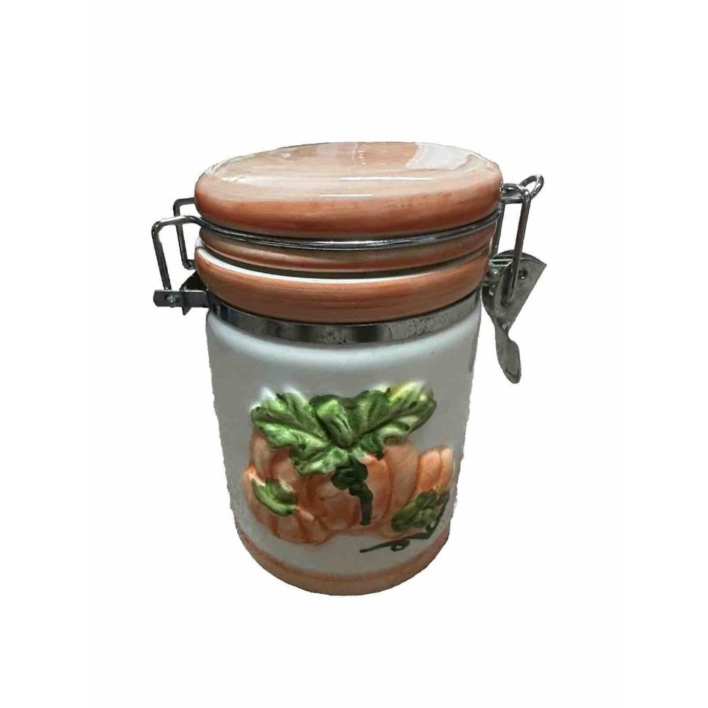 Vintage Pumpkin Canister Sealed Lid Airtight Jar